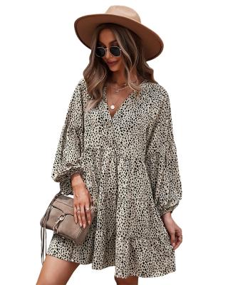 China 2022 New Arrival Autumn And Winter Women Fashion Anti-static Leopard Print Casual Long Sleeve Dress for sale