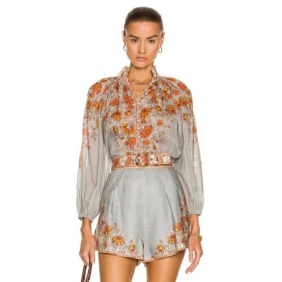 China Floral Casual Outfits 2022 New Women's Clothing Fashion Clothing Print Stylish Wholesale Waterproof V-Neck Shirt Shorts 2 Piece Suit for sale