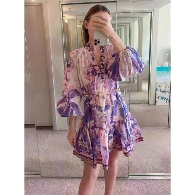 China New Spring Anti-static Summer Print Pattern Women Dress Fashion Design Long Sleeve V-Neck Slim Mini Dress for sale