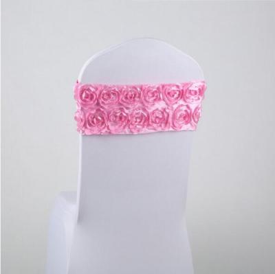 China Simple Bright Red Wedding Sash Chair Cover Rosette Flower Chair Bands Sashes for sale