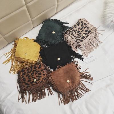 China Free Shipping Fashion Mini Solid Color Leopard Print Suede Kids Cross Shoulder - Body Bag With Tassel for sale