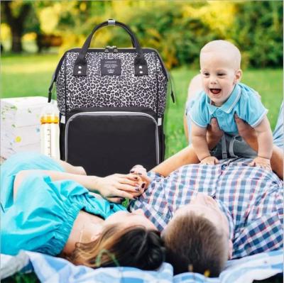 China Large Capacity Leopard Waterproof Fashion Bags Baby Backpack For Mother Travel Mom Diaper Bag for sale