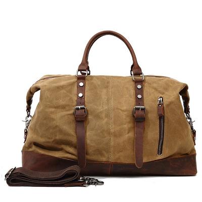 China Outdoor Waxed Duffle Leather Vintage Crazy Horse Canvas Solid Color Luggage Travel Tote Bag for sale