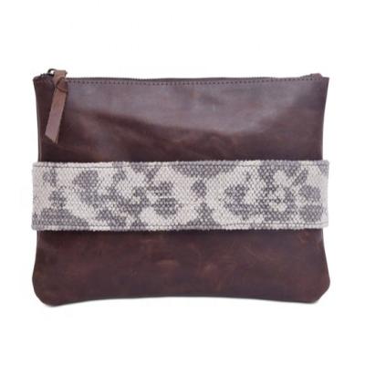 China Popular Stylish Genuine Leather Pocket Zipper Tool Clutch Square Bag Travel Leather Bag Snake Print Stylish Bags for sale