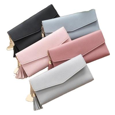 China Minimalist Wallet Envelope Wallet Purse Wallet All Currency Women Ladies Card Button Clutch Purse Long Bag Leather Purse for sale