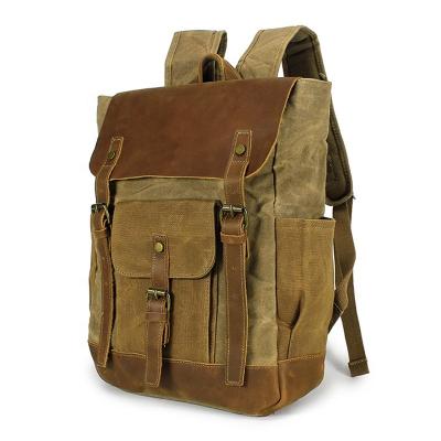 China No Vintage Canvas Genuine Leather Waxed Outdoor Sports Hiking Travel Backpack Bag For Men for sale