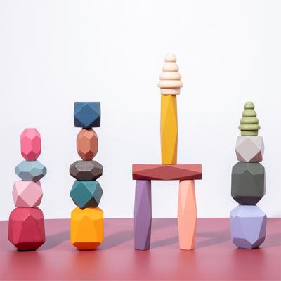 China Interactive Education Hot Wooden Amazon Colorful Stones Stacking Game Children Educational Toys Building Blocks Balancing Set for sale