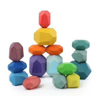 China Toy Children Gift Colorful Stone Educational Set Montessori Wooden Balancing Building Blocks Stacking Toys For Children for sale