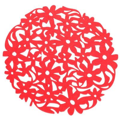 China Viable HOT Laser Cut Flower Felt Place Mat Kitchen Dinner Table Cup Mats Cushion Red for sale