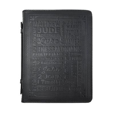 China Personalized Bible Cover Bag High Quality PU Leather Fully Embossed Minimalist Bible Cover Custom Bible Cover Black With Zipper for sale