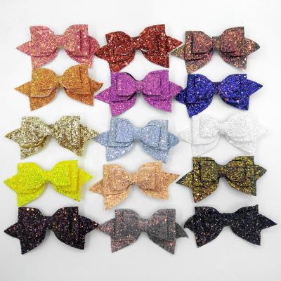 China Gift Wholesale 5 Inch Glitter Hair Bows Boutique Hair Clips Colorful Glitter Hair Bows for sale