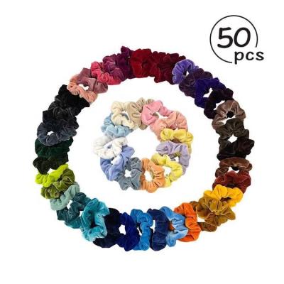 China Smooth 50 Colors Wholesale Fashion Custom Women Hair Band Girls Velvet Hair Scrunchies for sale