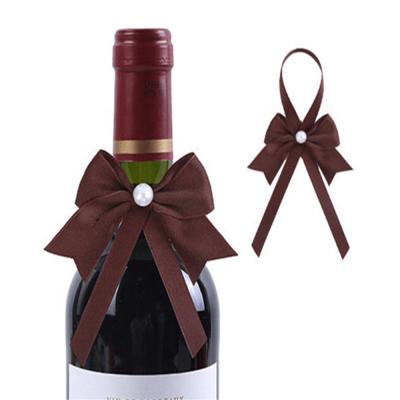 China High quality satin/grosgrain/organza bottle neck hangers wine bottle bow tie decoration satin ribbon bow for sale