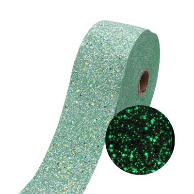 China 3 Inch Sustainable Christmas Glow In The Dark Vinyl Leather Glitter Ribbon For Hair Bow for sale