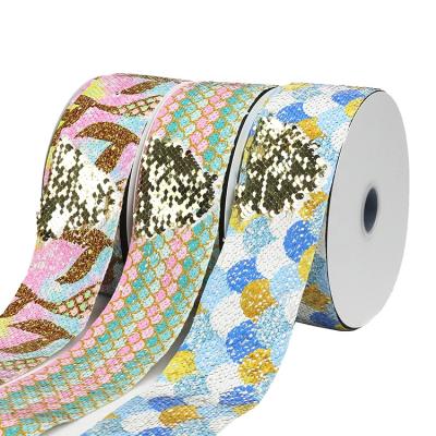 China Custom Printed Recyled Garment Accessories Wholesale Sequin 3inch Reversible Ribbon For Hair Bow for sale