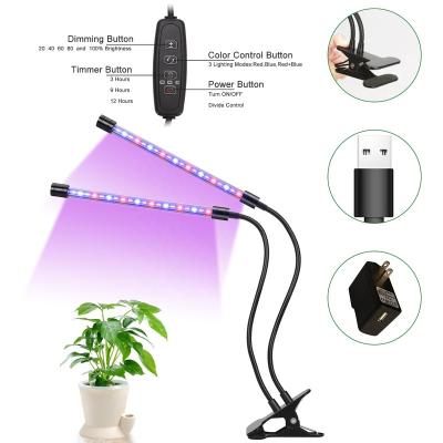 China Seed Starting Dual Head 18W 36W 50W Flexible Clip On Led Grow Lamp Usb Connection 360 Degree Adjustment Plant Grow Light for sale