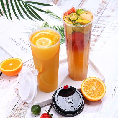 China 500ML 700ML Disposable Bubble Logo Coffee Mug Eco-friendly Disposable Plastic Bubble Tea Cup With Lid for sale