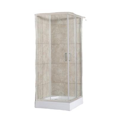 China 2020 New Fashion Modern Lines 31 Printed 4MM Tempered Glass Sliding Door Square Shower Enclosure With Tray for sale