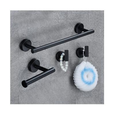 China Heater Bathroom Hardware Toilet Paper Holder Robe Hook 304 Stainless Steel Towel Rack Set Brushed Black for sale