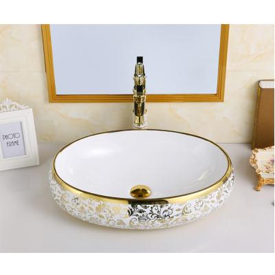 China Le Lavabo Moderne De Bain Moderne Cocina Wash Luxury Bathroom Sinks Plated Art Basin Gold Oval for sale