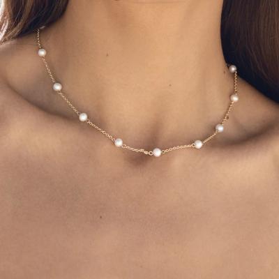 China DOFINA 18K Unfading Gold Plated Stainless Steel Chain Natural Freshwater Pearl Neck Chain Female for sale