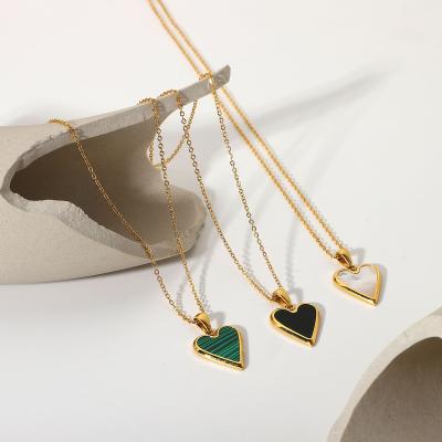 China Love Shell Malachite Green Shell Titanium Steel 18K Gold Steel Pendant Necklace Black White Unfading For Women for sale