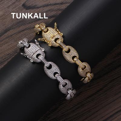 China Hiphop BB017 12mm Brass Bracelet Setting CZ Chain Iced Out Cubic Zircon Bling Bling Jewelry for sale