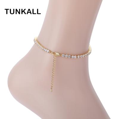 China A003 4mm Hiphop Tennis Anklet 9inch Chains With Extra Chain Jewelry Bohemia Brass Fashion Iced Out Cubic Zircon Bling Bli for sale