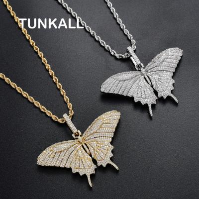 China Hiphop CN179 Butterfly Pendant Brass Micro Pave With CZ Bling Bling Mens Necklace Rock Jewelry for sale