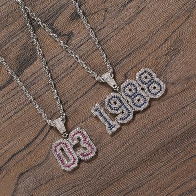 China Custom Hiphop CP32 Letters Rope Pendant Chain Iced Out Zircon Bling Brass Pendant Necklace for sale