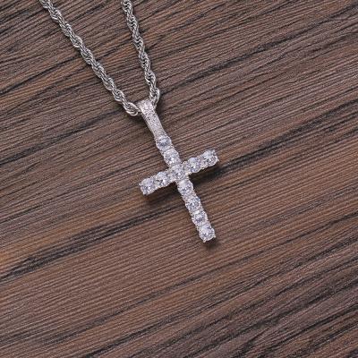 China Hiphop SP002 Cross Pendant 925 Sterling Silver Bling Bling Brass Iced Out Cubic Zircon Mens Necklaces Rock Jewelry for sale