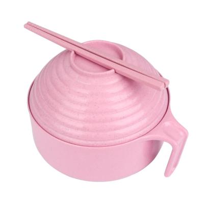 China Wheat Straw Reusable Multifunctional Eco-Friendly Noodle Disposable Soup Bowl with Spoon Fork Chopsticks for sale