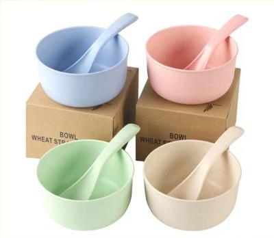 China Disposable Hot Selling Plastic Bowl Set Biodegradable Wheat Straw Bowl With Spoon Two Piece Set Custom Wheat Grass Bowl for sale