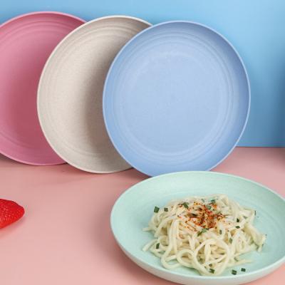 China Sustainable Wholesale Customized Reusable BPA Free Restaurant Colorful Wheat Straw Plastic Round Plate for sale