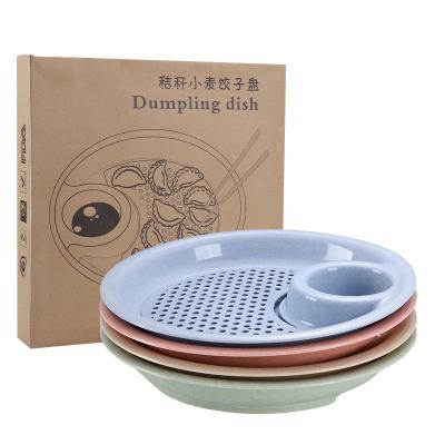 China Disposable Wheat Straw China Dumpling Plate Microwavable Degradable Dish With Vinegar Dish for sale