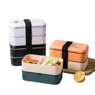 China Double Layers PP Food Containers Safe Microwavable Leakproof Viable Plastic Lunch Bento Box for sale