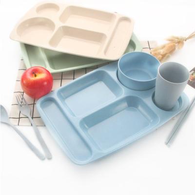 China Unbreakable Straw Family Disposable Wheat Dinnerware Sets Eco-Friendly Tableware Set Portable for sale