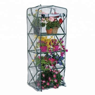 China Easily Assembled 4 Tier Mini Folding Hobby Greenhouse With Clear PVC Coating for sale