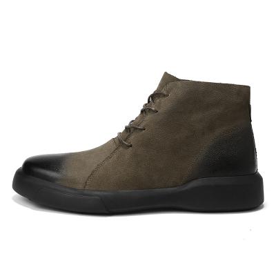 China Unique Men's Genuine Leather Boots Bota Ankle PU Boot Winter Warm Green Leather Vamp Round Plain Handmade Shoes for sale