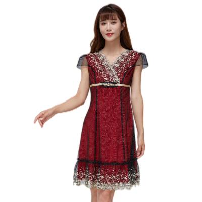 China China New Breathable 3D Manufacturer Cut Swiss Line Women Mini Princess Dress Lace Chiffon Dot Cup Sleeves A for sale