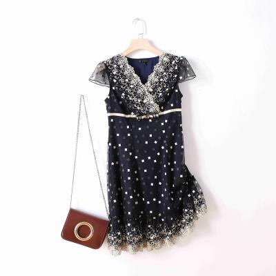 China New Breathable China Manufacturer Sexy Short Sleeves Lace Up Slim Ladies Dresses Chiffon Cup Sleeves Cut Frills Dress for sale