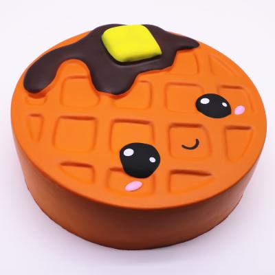 China Eco-friendly Anti-stress Squishy Huge Round Waffle Cookie Soft Slow Rising Sticky PU Item Toys juguetes sit 25.5*25.5*7CM for sale