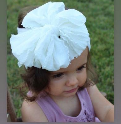 China Fashionable Oversized Wide Soft Flower Baby Bow Lace Bow Lace Headband Silk Girls Head Wear Kids Bow Knot Turban Newborn Infant Head Wrap for sale