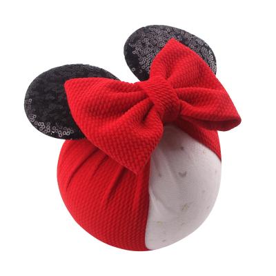 China New Cute Mouse Ears Kids Waffle Cloth Hair Wrap Girls Fashionable Wholesale Cute Headband 5 Inches Solid Headband Big Bow Baby for sale