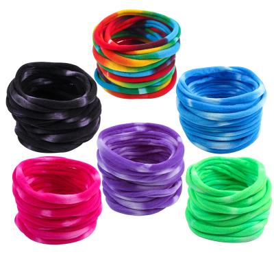 China 2021 NEW Trendy Kids Fashion Girl DIY Hair Accessories Candy Color Nylon Headband Trendy Kids Tie Dye Rainbow Elastic Headband for sale