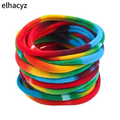 China 2020 Popular NEW Kids Fashion Girl DIY Hair Accessories Candy Color Nylon Headband Trendy Kids Tie-Dye Rainbow Elastic Headband for sale