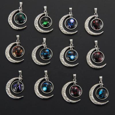 China Hiphop Titanium Moon Star Combination Stainless Steel Constellation Starry Luminous Pendant Necklace for sale