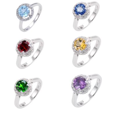 China Beldan TRENDY 10 Color Gemstone Can Be Choose OEM Manufacturer 925 Sterling Silver Ring Birthstone Gemstone Ring for sale