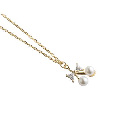 China Wholesale FASHIONABLE 14k Gold Plated Chain Necklace Female Bow Pearl Pendant Necklace for sale