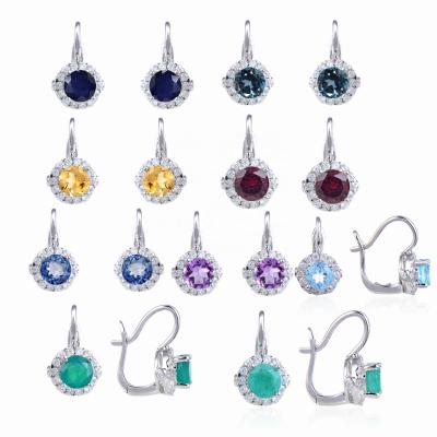 China Factory Wholesale Cheap Halo Earring Customs Fine Earring Jewelry 925 Sterling Silver Earring Natural Gemstone Fashion for sale